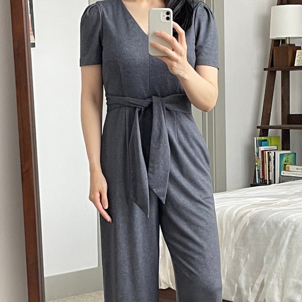 Tahari Short Sleeve Tie-Waist Jumpsuit